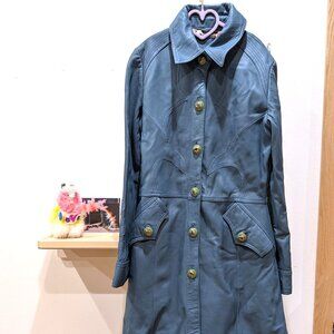 Turquoise Real Leather Coat, Oilily, sz 34